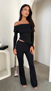 Fashionable one shoulder long sleeve two piece set